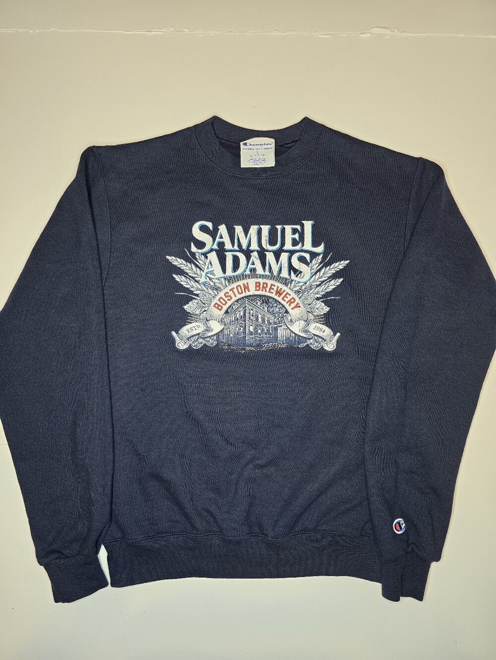 Champion Samuel Adams Boston Brewery Sweatshirt Small Navy Crewneck Pullover